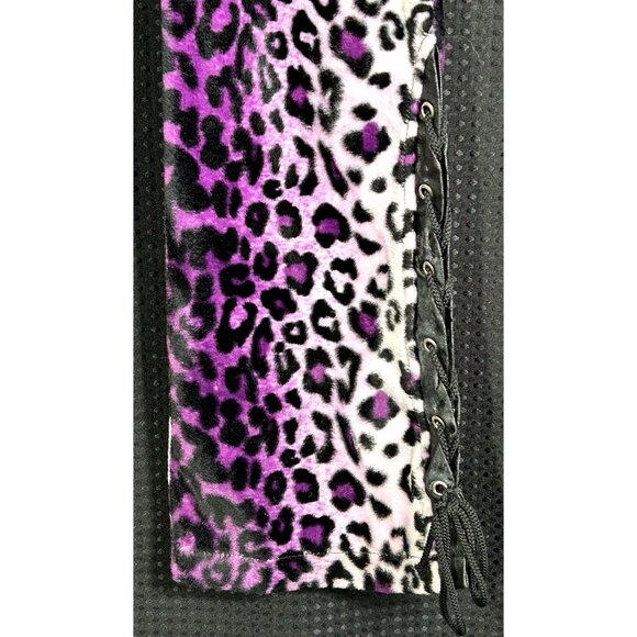 Rare Lip Service Vintage FREAKS IN FUR Y2K  Purple Leopard Lace-Up Flared Pants - Picture 4 of 9